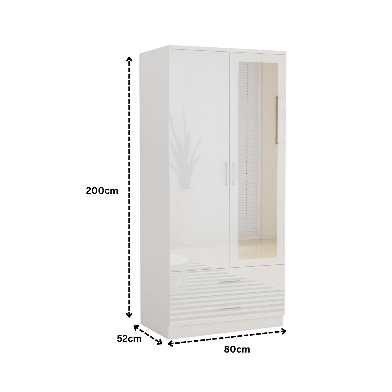 URBAN FURNISHING Modern 2-Door Wardrobe with Mirror & 2 Drawers