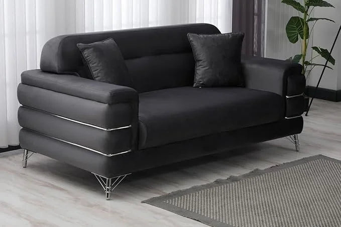 Modern Fabric Sofa Set with Chrome Metal Legs .