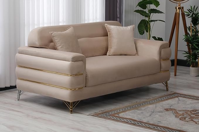 URBAN FURNISHING Modern Velvet Sofa Couch with Rollover Bed with Chrome Metal Legs & Chrome Finishing – Contemporary Sofa Bed For Living Room