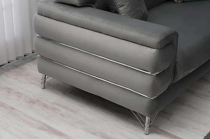 Modern Fabric Sofa Set with Chrome Metal Legs .