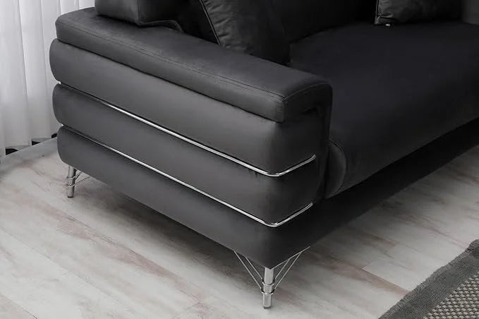 Modern Fabric Sofa Set with Chrome Metal Legs .