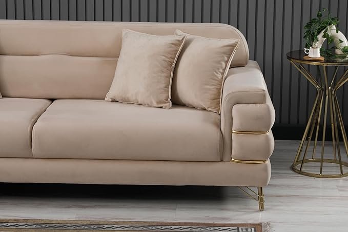 URBAN FURNISHING Modern Velvet Sofa Couch with Rollover Bed with Chrome Metal Legs & Chrome Finishing – Contemporary Sofa Bed For Living Room