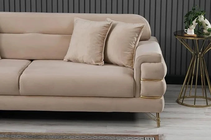 Modern Fabric Sofa Set with Chrome Metal Legs .