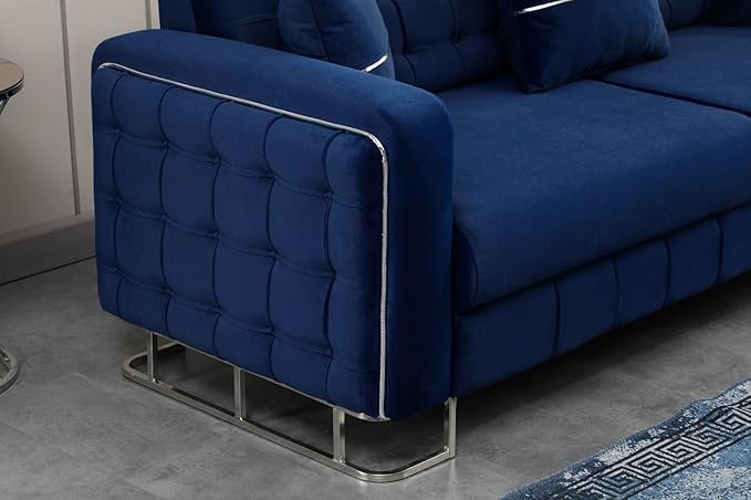 URBAN FURNISHING Modern Velvet Sofa Couch with Rollover Bed with Chrome Metal Legs & Chrome Finishing – Contemporary Sofa Bed For Living Room