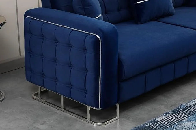 Modern Velvet Sofa BED with Chrome Metal Legs .
