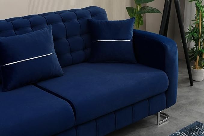 URBAN FURNISHING Modern Velvet Sofa Couch with Rollover Bed with Chrome Metal Legs & Chrome Finishing – Contemporary Sofa Bed For Living Room