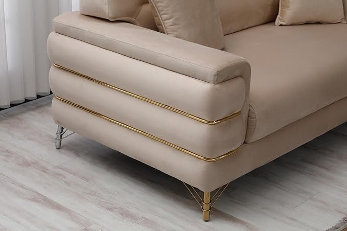 URBAN FURNISHING Modern Velvet Sofa Couch with Rollover Bed with Chrome Metal Legs & Chrome Finishing – Contemporary Sofa Bed For Living Room