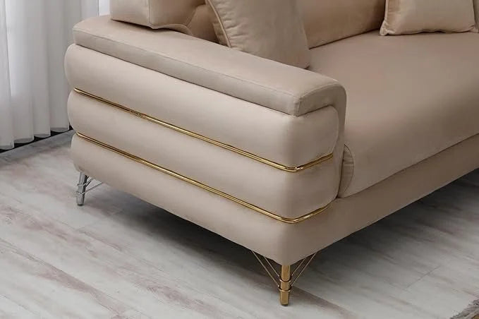 Modern Fabric Sofa Set with Chrome Metal Legs .