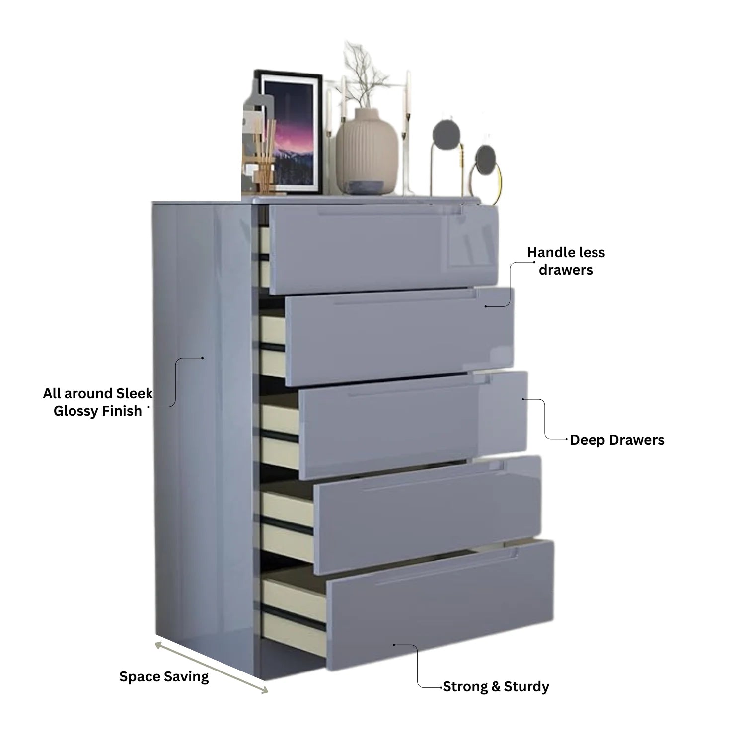 URBAN FURNISHING Modern 5-Deep Drawer Chest 50D x 80W x 129H