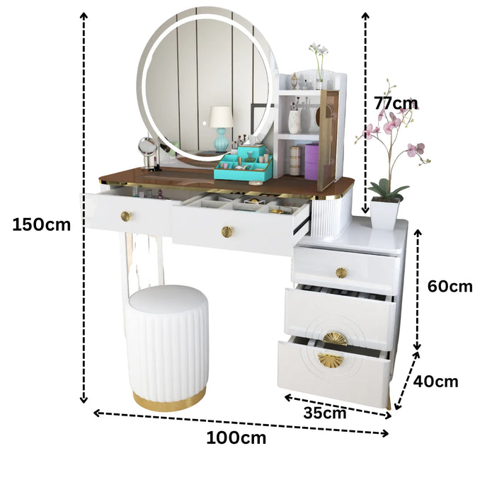 Modern LED Mirror Dressing Table With Padded Stool