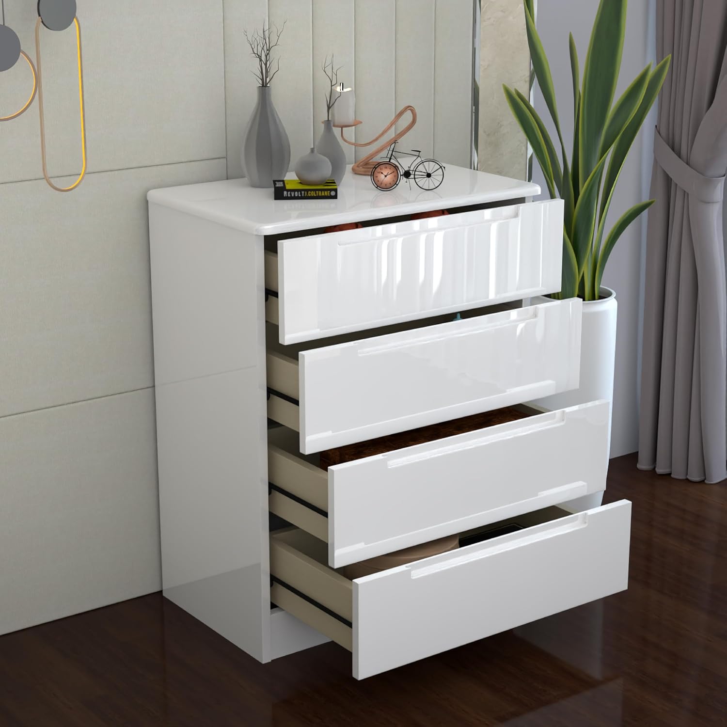 URBAN FURNISHING Modern 4-Deep Drawer Chest 50D x 80W x 105H
