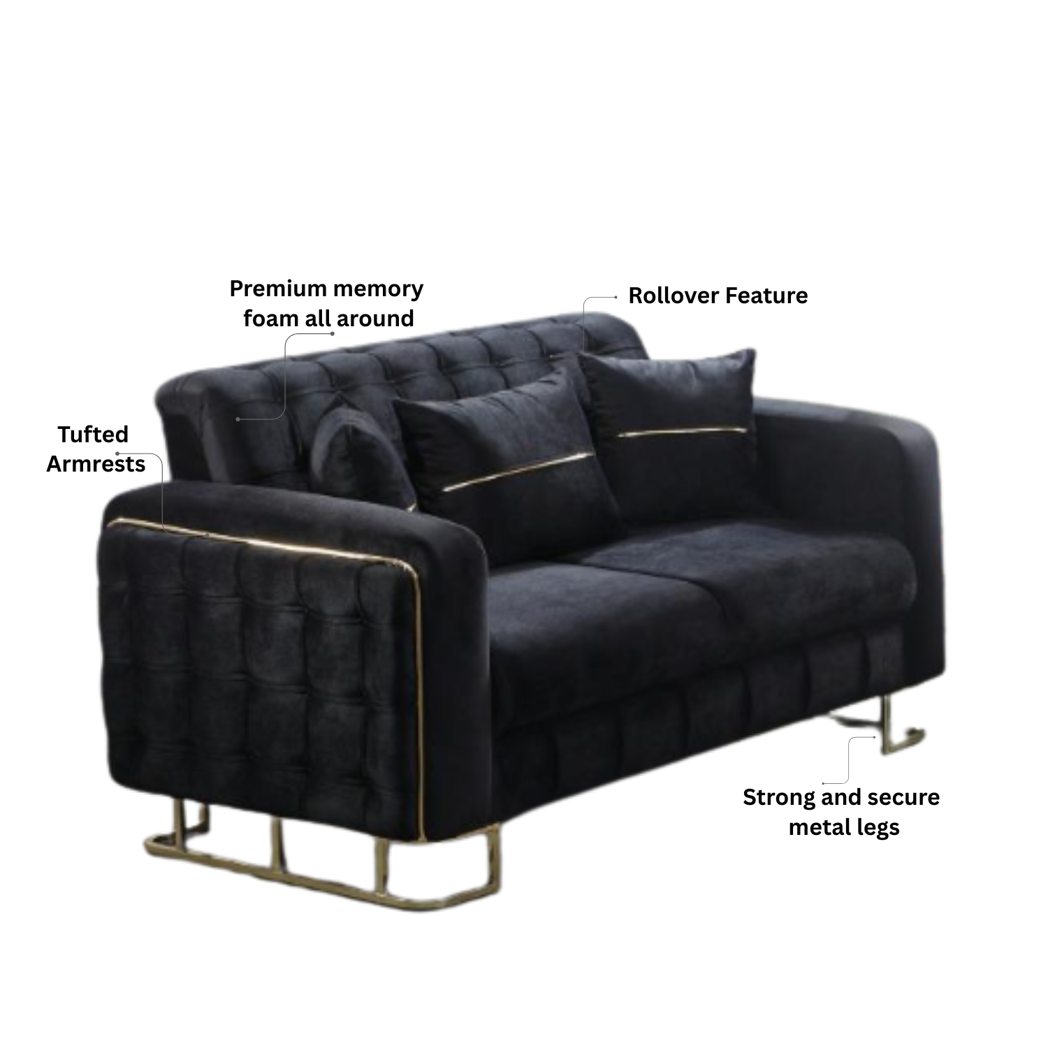 URBAN FURNISHING Modern Velvet Sofa Couch with Rollover Bed with Chrome Metal Legs & Chrome Finishing – Contemporary Sofa Bed For Living Room