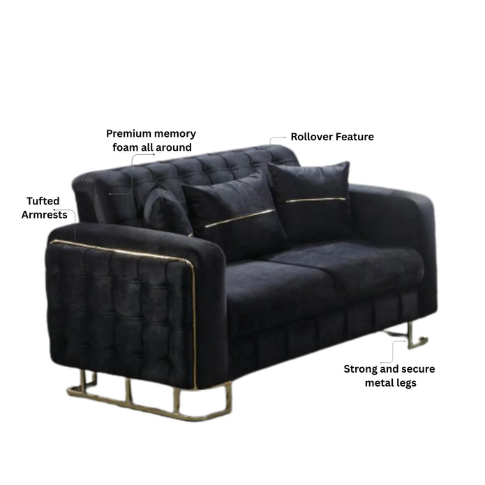 Modern Velvet Sofa BED with Chrome Metal Legs .