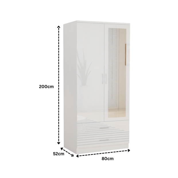URBAN FURNISHING Modern 2-Door Wardrobe with Mirror & 2 Drawers