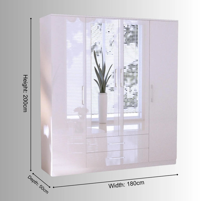 Verona 4 Doors Wardrobe | COLOR: White | SIZE: 160cm , 180cm