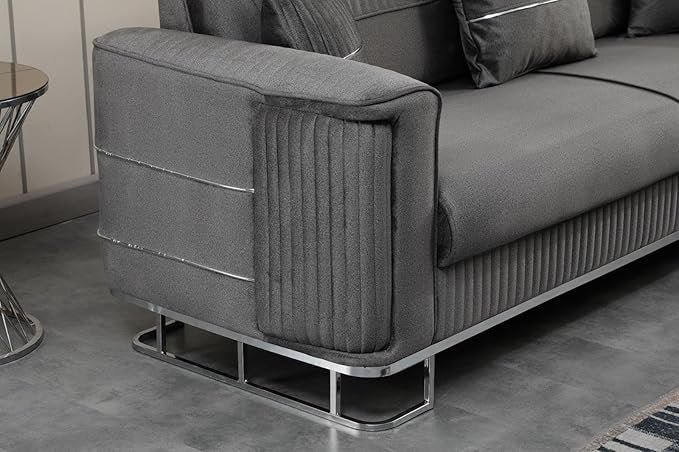 URBAN FURNISHING Modern Velvet Sofa Couch with Rollover Bed & Under Seat Storage with Chrome Metal Legs– Contemporary Sofa Bed For Living Room