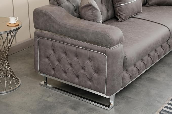 Modern Velvet Sofa Couch with Rollover Bed with Chrome Metal Legs & Chrome Finishing – Contemporary Sofa Bed For Living Room.