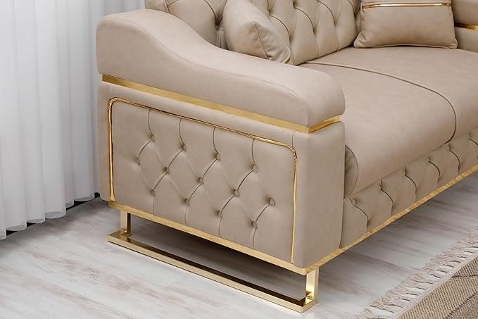 Modern Velvet Sofa Couch with Rollover Bed with Chrome Metal Legs & Chrome Finishing – Contemporary Sofa Bed For Living Room.