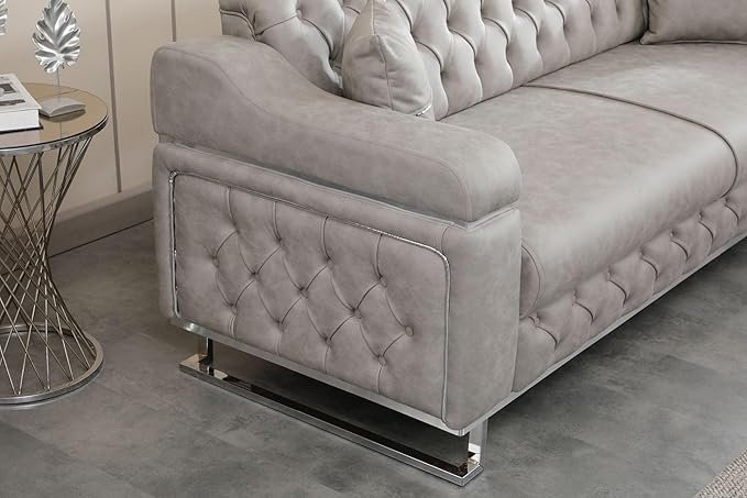 Modern Velvet Sofa Couch with Rollover Bed with Chrome Metal Legs & Chrome Finishing – Contemporary Sofa Bed For Living Room.