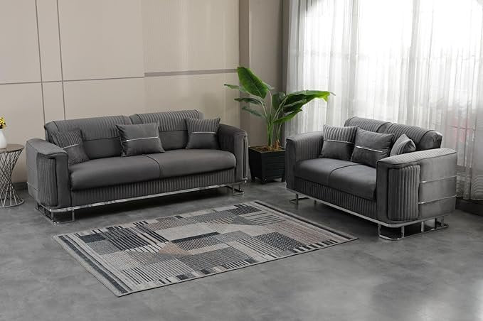 URBAN FURNISHING Modern Velvet Sofa Couch with Rollover Bed & Under Seat Storage with Chrome Metal Legs– Contemporary Sofa Bed For Living Room