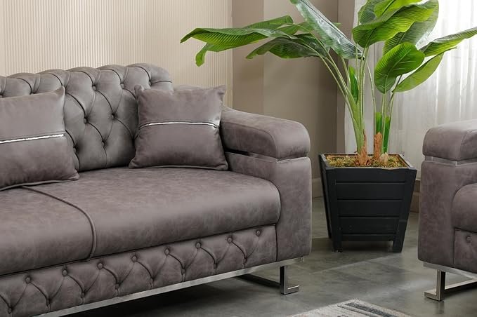 Modern Velvet Sofa Couch with Rollover Bed with Chrome Metal Legs & Chrome Finishing – Contemporary Sofa Bed For Living Room.