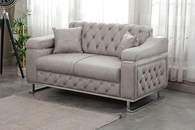 Modern Velvet Sofa Couch with Rollover Bed with Chrome Metal Legs & Chrome Finishing – Contemporary Sofa Bed For Living Room.