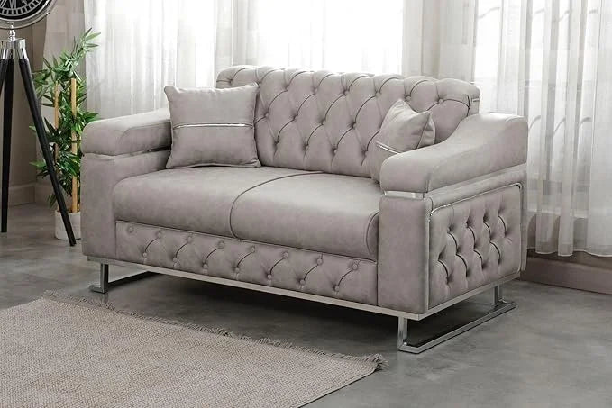 Modern  Sofa Bed with Chrome Metal Legs .