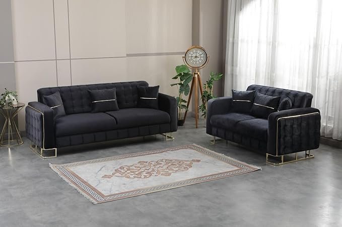 URBAN FURNISHING Modern Velvet Sofa Couch with Rollover Bed with Chrome Metal Legs & Chrome Finishing – Contemporary Sofa Bed For Living Room