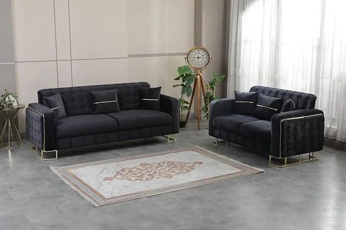 Modern Velvet Sofa BED with Chrome Metal Legs .