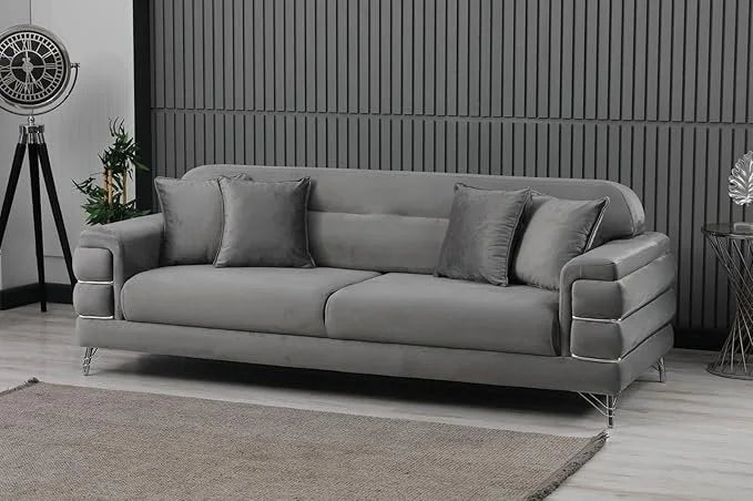 Modern Fabric Sofa Set with Chrome Metal Legs .