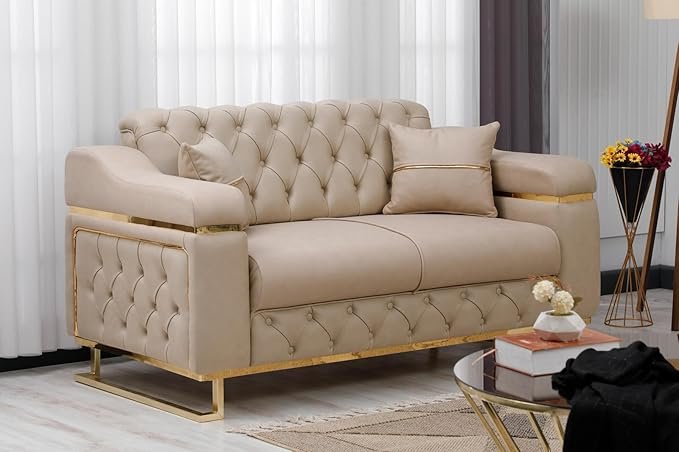 Modern Velvet Sofa Couch with Rollover Bed with Chrome Metal Legs & Chrome Finishing – Contemporary Sofa Bed For Living Room.