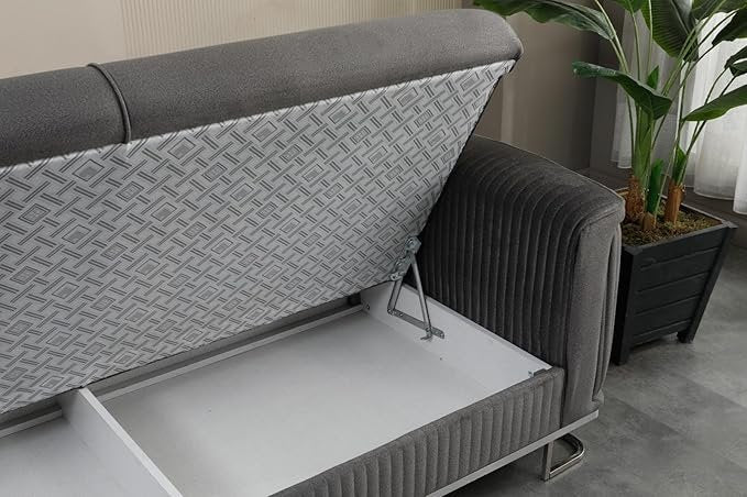 URBAN FURNISHING Modern Velvet Sofa Couch with Rollover Bed & Under Seat Storage with Chrome Metal Legs– Contemporary Sofa Bed For Living Room