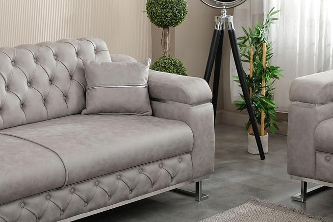 Modern Velvet Sofa Couch with Rollover Bed with Chrome Metal Legs & Chrome Finishing – Contemporary Sofa Bed For Living Room.