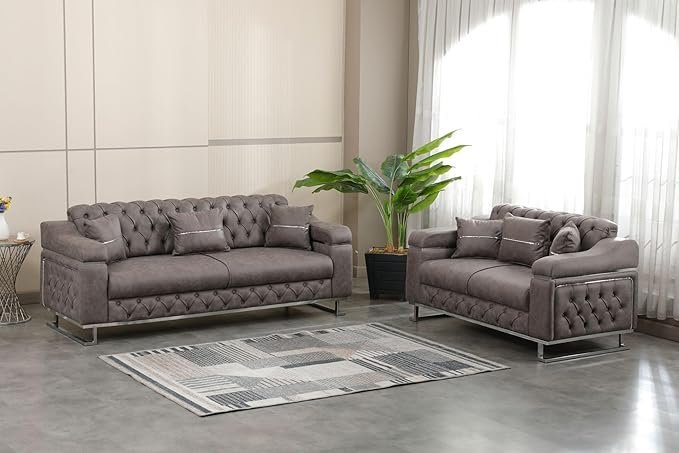 Modern Velvet Sofa Couch with Rollover Bed with Chrome Metal Legs & Chrome Finishing – Contemporary Sofa Bed For Living Room.