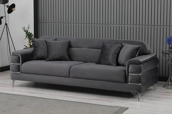Modern Fabric Sofa Set with Chrome Metal Legs .