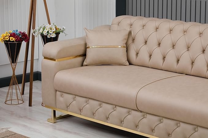 Modern Velvet Sofa Couch with Rollover Bed with Chrome Metal Legs & Chrome Finishing – Contemporary Sofa Bed For Living Room.