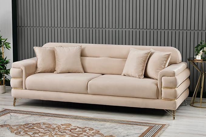 URBAN FURNISHING Modern Velvet Sofa Couch with Rollover Bed with Chrome Metal Legs & Chrome Finishing – Contemporary Sofa Bed For Living Room