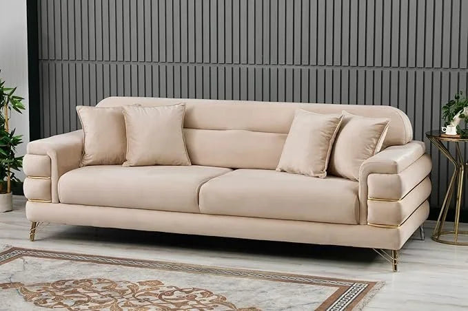 Modern Fabric Sofa Set with Chrome Metal Legs .