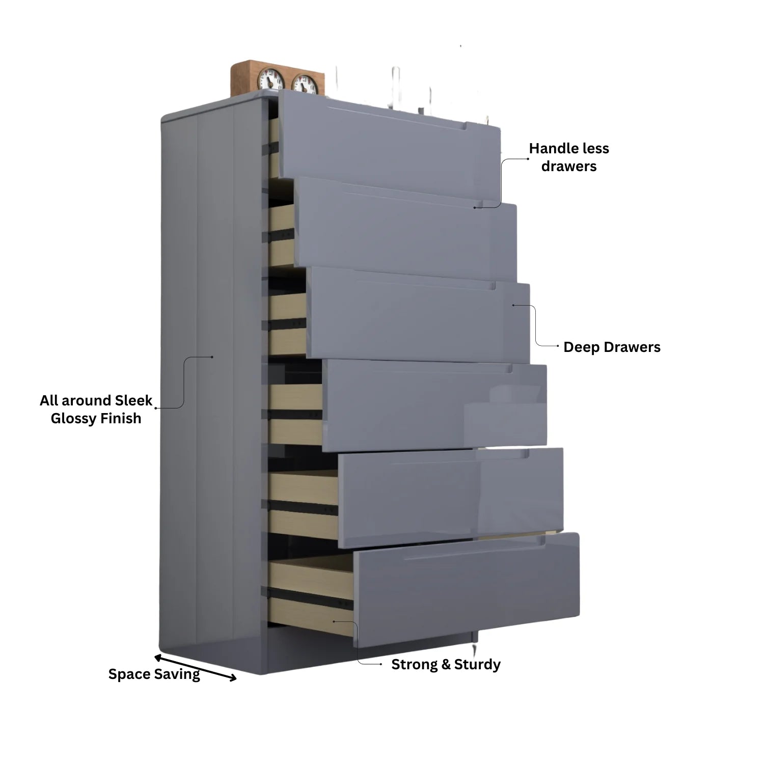 URBAN FURNISHING Modern 6-Deep Drawer Chest 50D x 80W x 152H