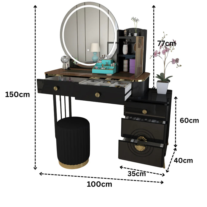 Modern LED Mirror Dressing Table With Padded Stool