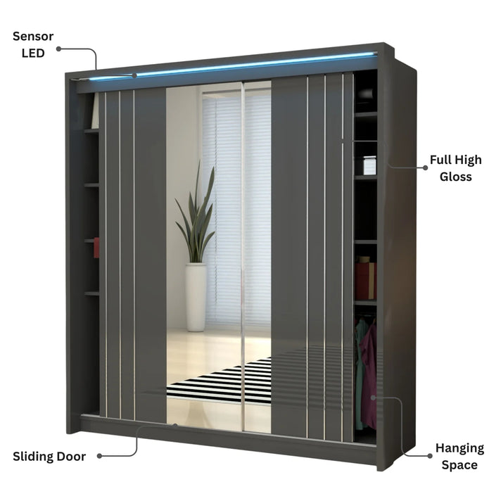 Porto 2 Doors Wardrobe | COLOR: Dark Gray | SIZE: 165cm