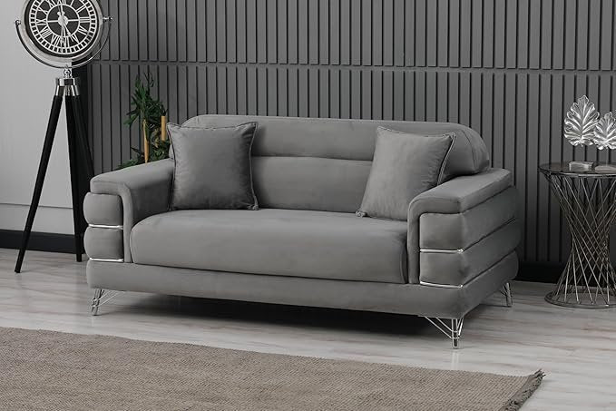 URBAN FURNISHING Modern Velvet Sofa Couch with Rollover Bed with Chrome Metal Legs & Chrome Finishing – Contemporary Sofa Bed For Living Room