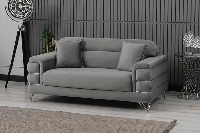 Modern Fabric Sofa Set with Chrome Metal Legs .
