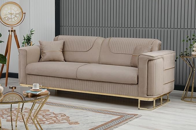 URBAN FURNISHING Modern Velvet Sofa Couch with Rollover Bed & Under Seat Storage with Chrome Metal Legs– Contemporary Sofa Bed For Living Room