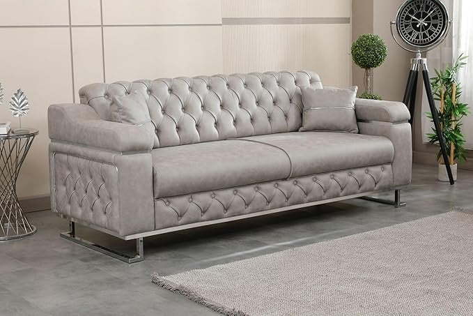 Modern Velvet Sofa Couch with Rollover Bed with Chrome Metal Legs & Chrome Finishing – Contemporary Sofa Bed For Living Room.