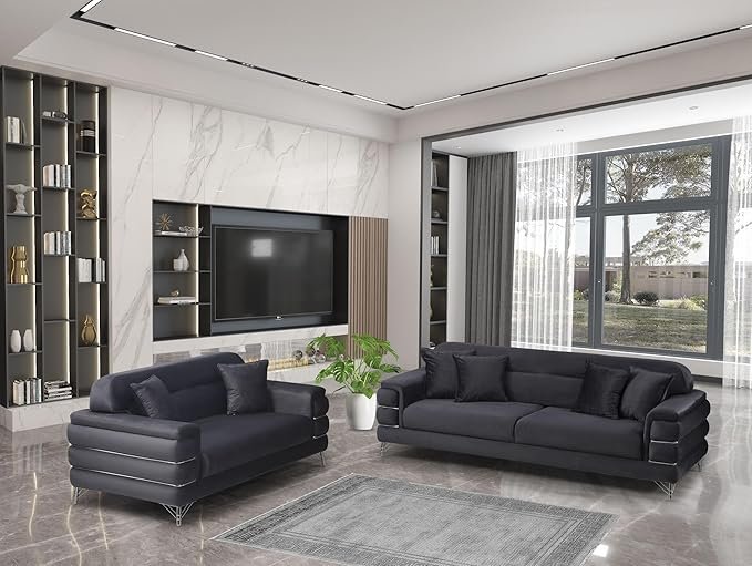 URBAN FURNISHING Modern Velvet Sofa Couch with Rollover Bed with Chrome Metal Legs & Chrome Finishing – Contemporary Sofa Bed For Living Room