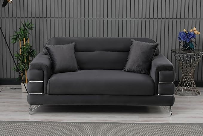URBAN FURNISHING Modern Velvet Sofa Couch with Rollover Bed with Chrome Metal Legs & Chrome Finishing – Contemporary Sofa Bed For Living Room