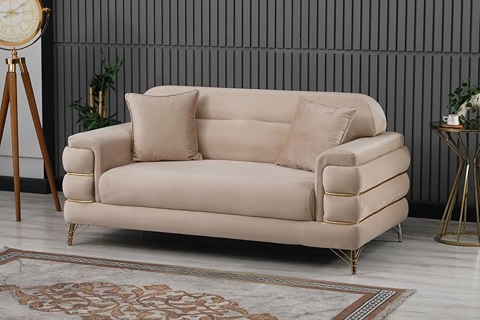 URBAN FURNISHING Modern Velvet Sofa Couch with Rollover Bed with Chrome Metal Legs & Chrome Finishing – Contemporary Sofa Bed For Living Room
