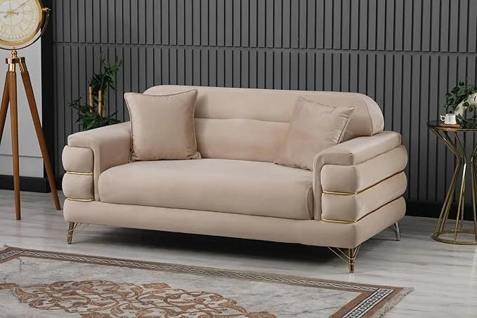 Modern Fabric Sofa Set with Chrome Metal Legs .