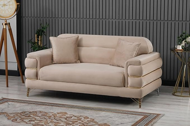 URBAN FURNISHING Modern Velvet Sofa Couch with Rollover Bed with Chrome Metal Legs & Chrome Finishing – Contemporary Sofa Bed For Living Room
